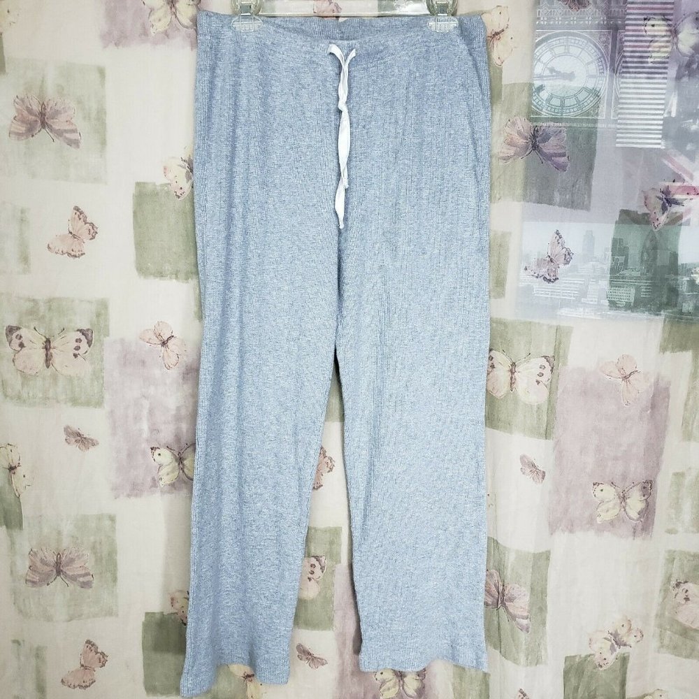 Gray waffle drawstring waist knit cotton lounge pants